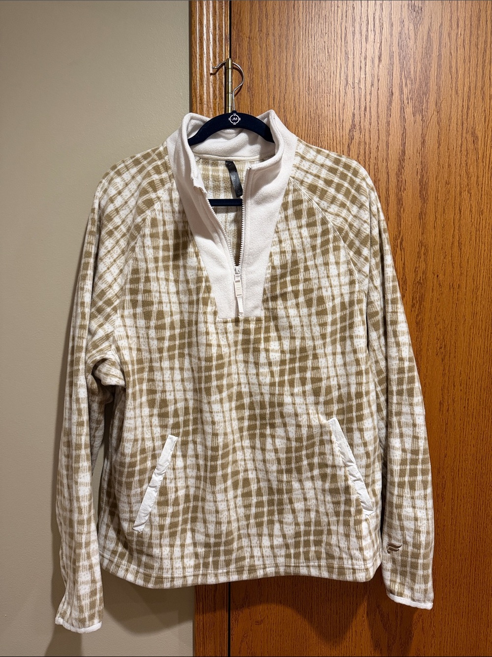 Fabletics White & Tan Plaid Half-Zip Pullover